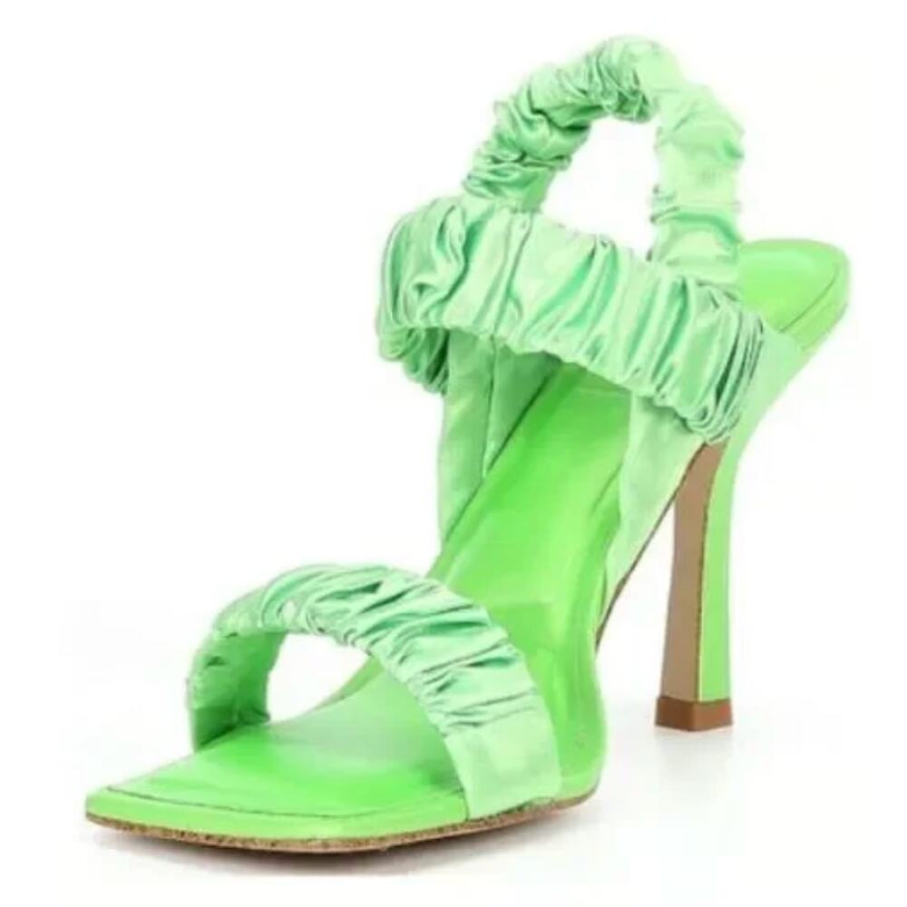 Gianni Bini Womens Vanya Matte Satin Scrunch Square Open Toe Lime Green Heels 6M